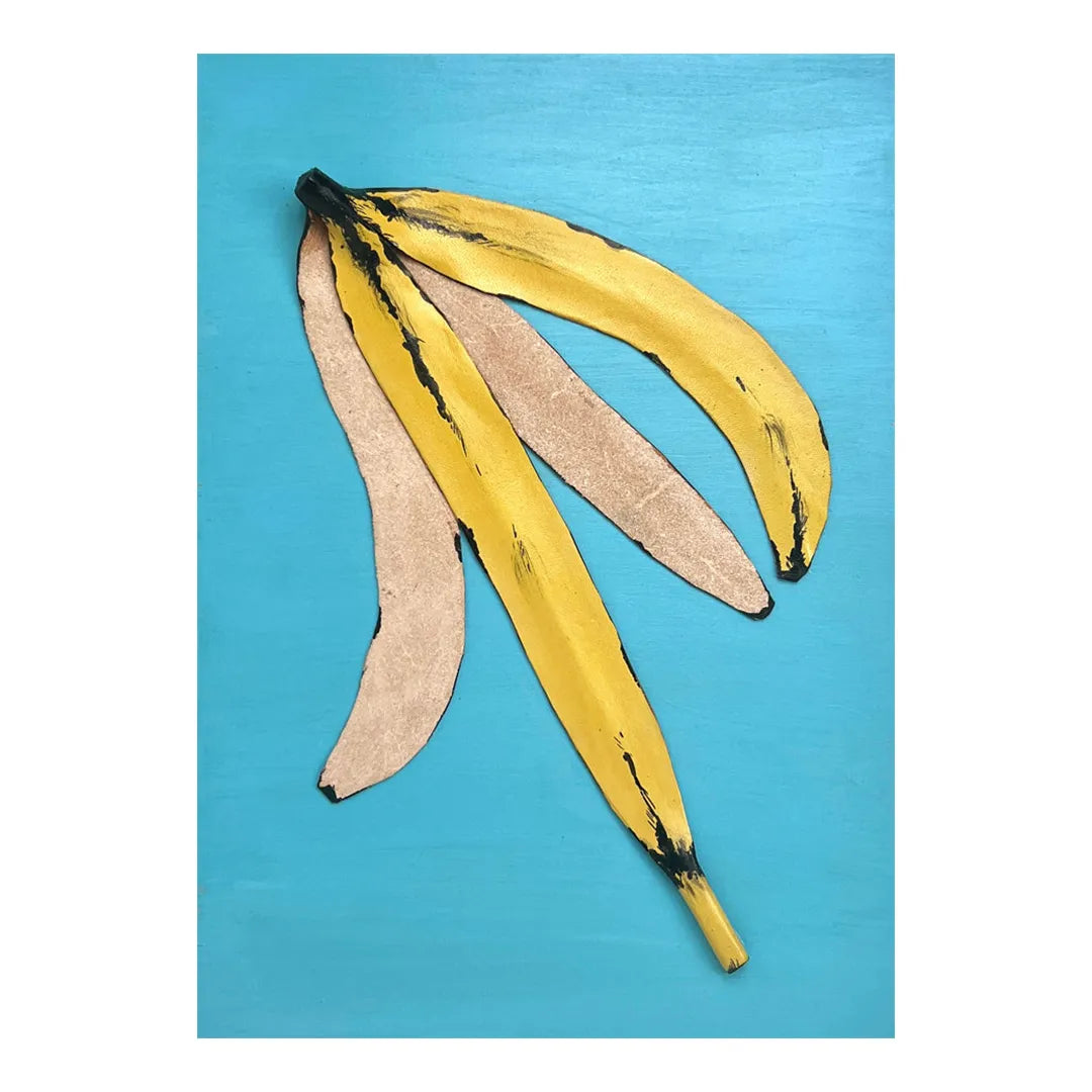 レザーのコラージュアート（バナナの皮）革 A4サイズ 木製パネル／HELI