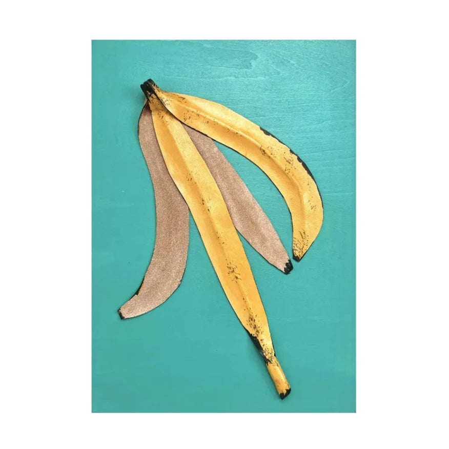 レザーで作られたバナナのアートパネル（グリーン）革 A4サイズ 木製