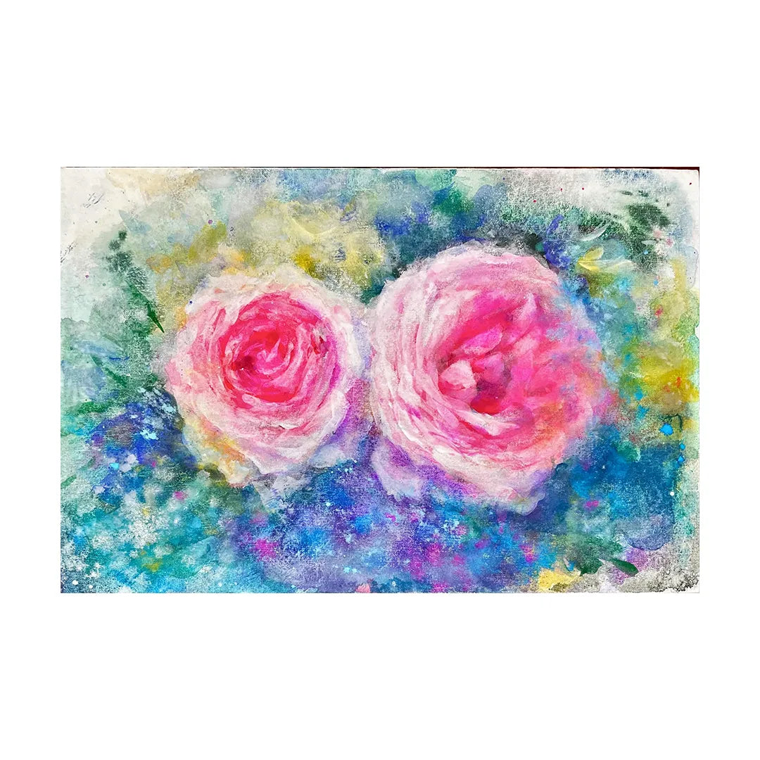 バラ絵画 絵画 油彩画 油絵 F8 「2色のバラ」パリ 菊地正則 豪華 美品 額