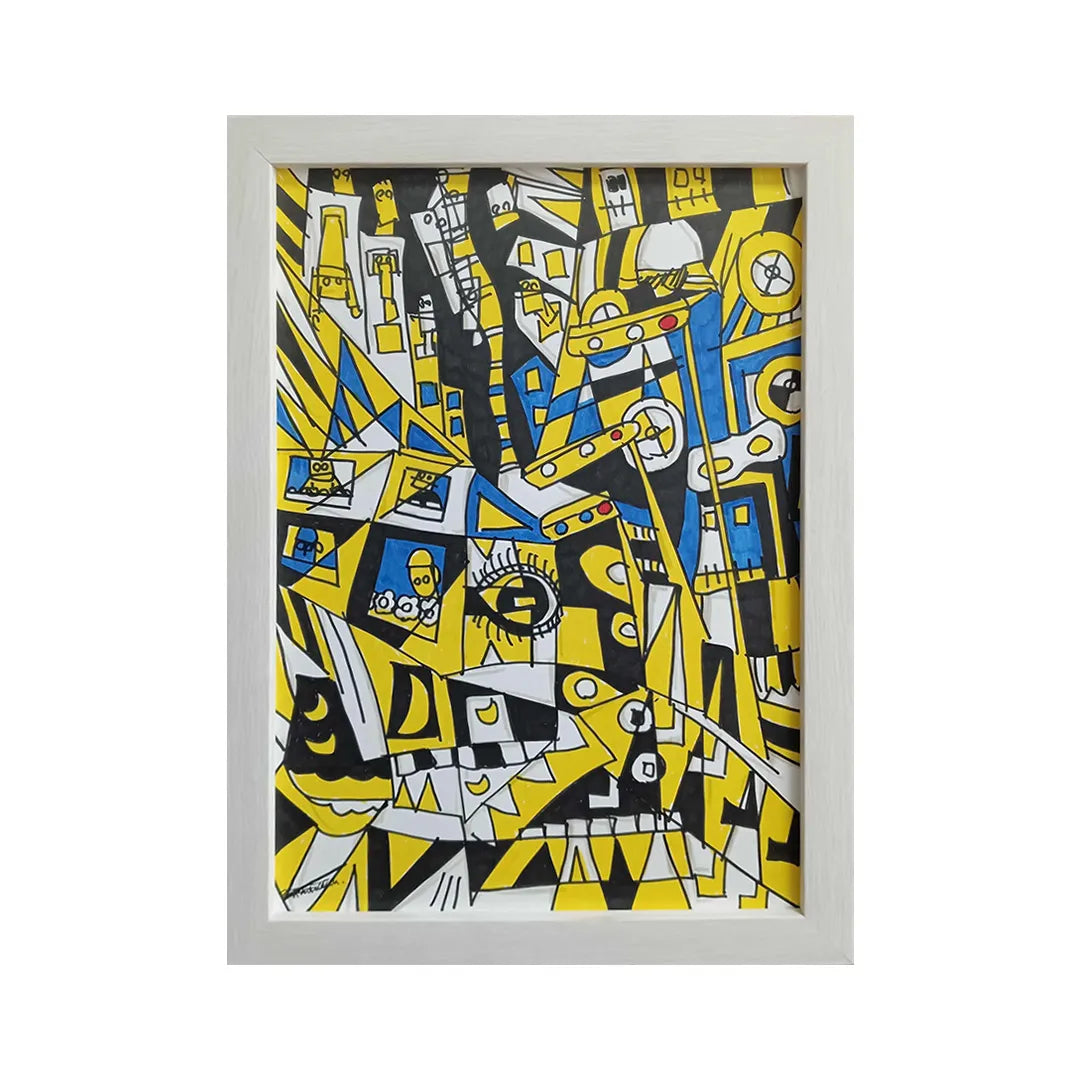 青い屋根と三角定規／田村田｜アート絵画・販売通販WASABI(ワサビ)