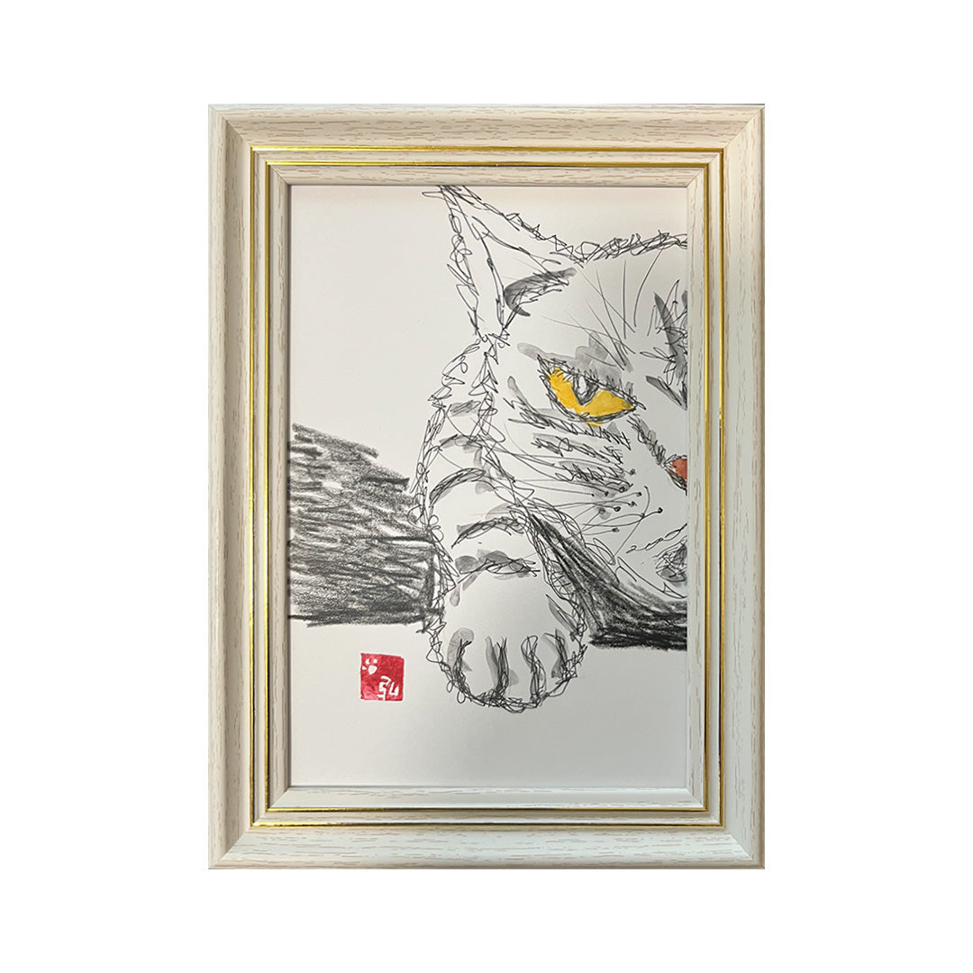油絵 猫グレー 荒描き黒猫／ひろゆき｜アート絵画・販売通販WASABI(ワサビ)