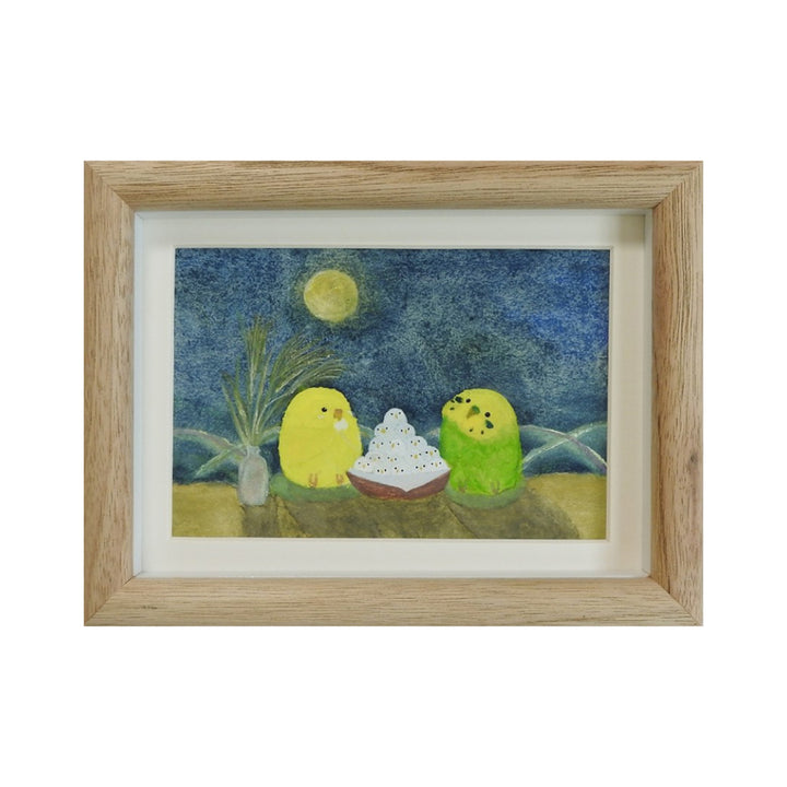 お月見インコたち／yuuwa sachi｜アート絵画・販売通販WASABI(ワサビ)