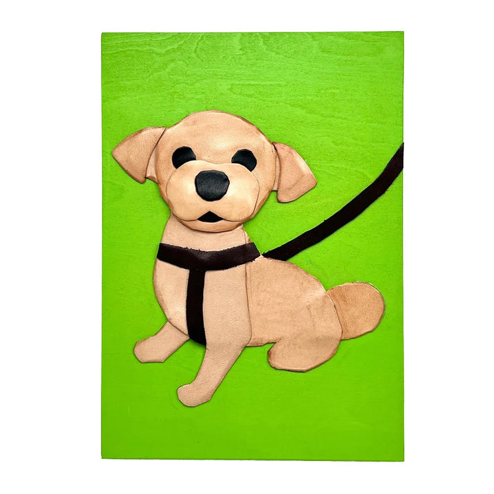レザーのコラージュアート（SMALL DOG） 革 A5サイズ 木製パネル 一点