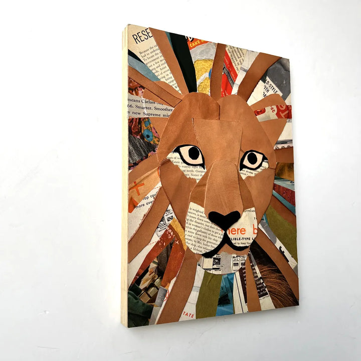 leather collage（lion）／HELI｜アート絵画・販売通販WASABI(ワサビ)