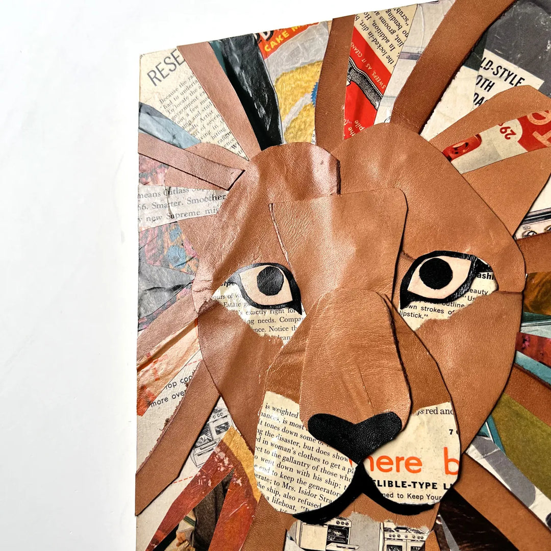 leather collage（lion）／HELI｜アート絵画・販売通販WASABI(ワサビ)