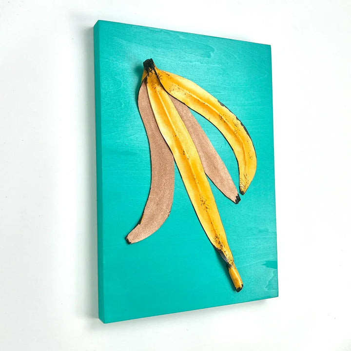 レザーで作られたバナナのアートパネル（グリーン）革 A4サイズ 木製
