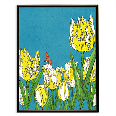 Yellow tulips and hummingbird No.237