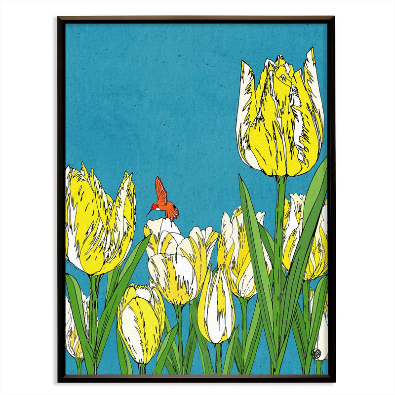 Yellow tulips and hummingbird No.237