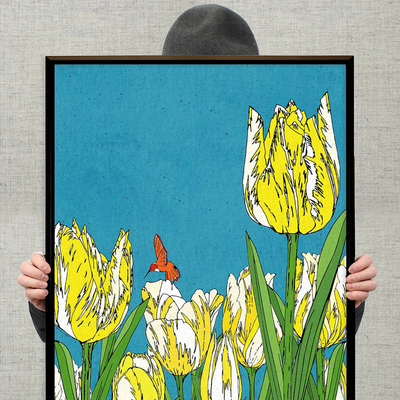 Yellow tulips and hummingbird No.237