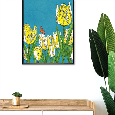 Yellow tulips and hummingbird No.237