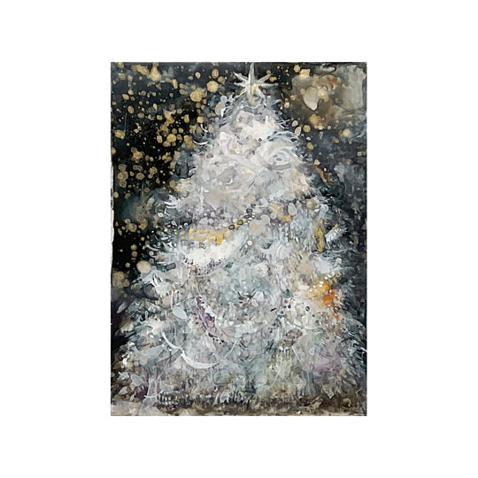 雪と光の小さなクリスマスツリー