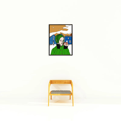 リンゴとグリーンコートの少女