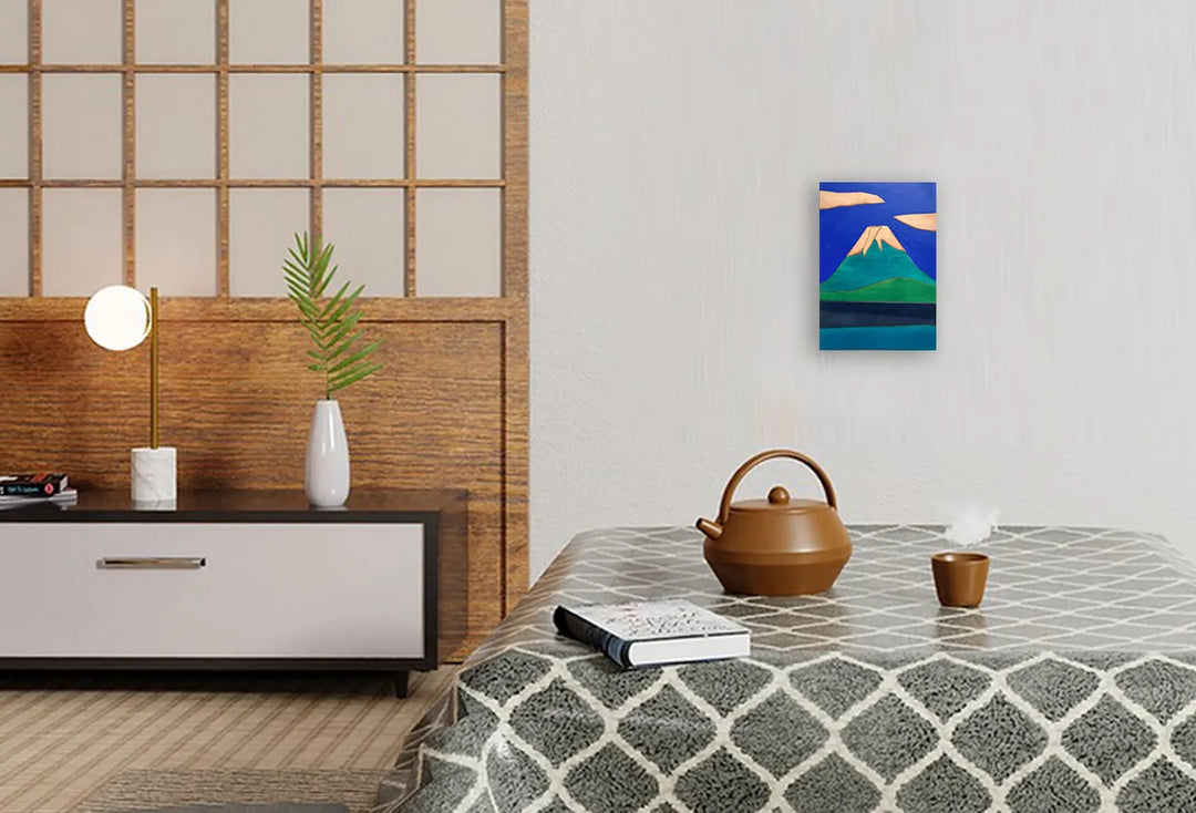 レザーのコラージュアート（富士山） 革 A5サイズ 木製パネル 一点物