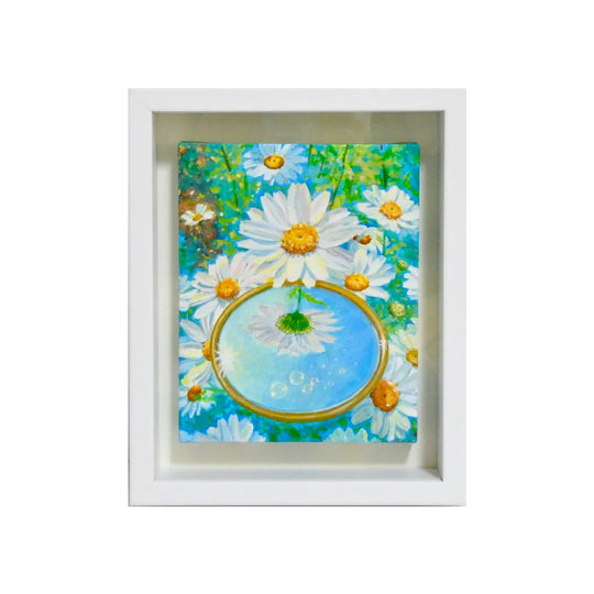 花と鏡　シャボン玉ふわり