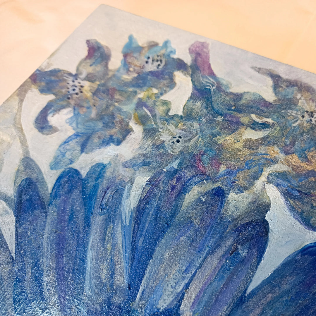 青いガーベラとデルフィニウム／MiuMiu｜アート絵画・販売通販WASABI