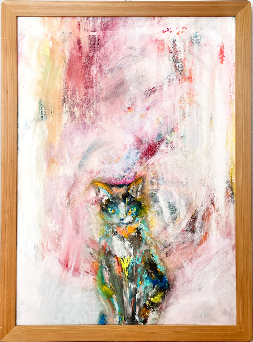 油絵 マミ 幸せを呼ぶピンク色の猫 油絵 マミ 幸せを呼ぶピンク色