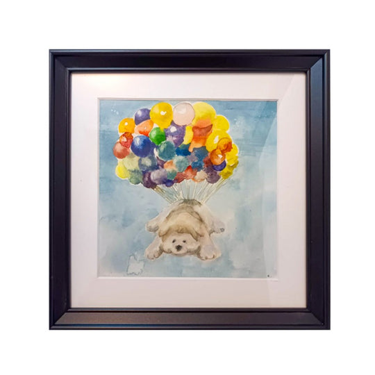 風船と犬　楽しく飛んでいる