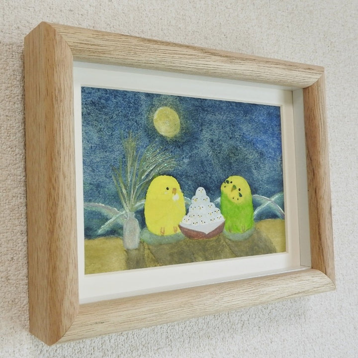 お月見インコたち／yuuwa sachi｜アート絵画・販売通販WASABI(ワサビ)