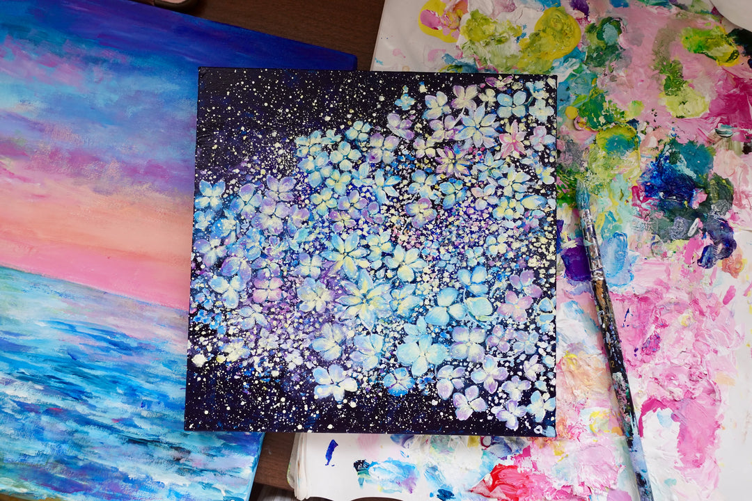 銀河にうかぶ紫陽花／むらいさき｜アート絵画・販売通販WASABI(ワサビ)