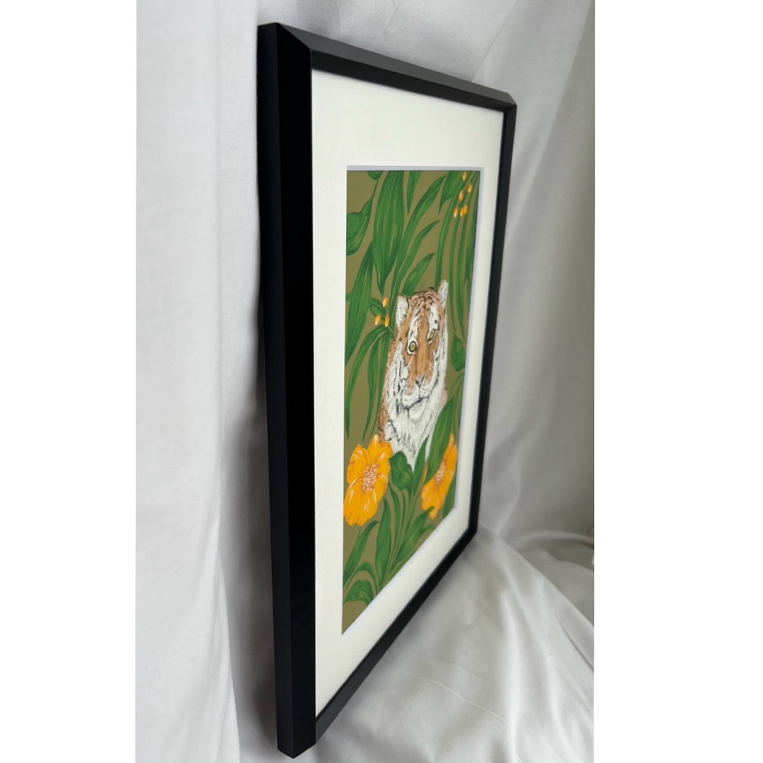 虎と花のボタニカルアート／M Yatono｜アート絵画・販売通販WASABI(ワサビ)