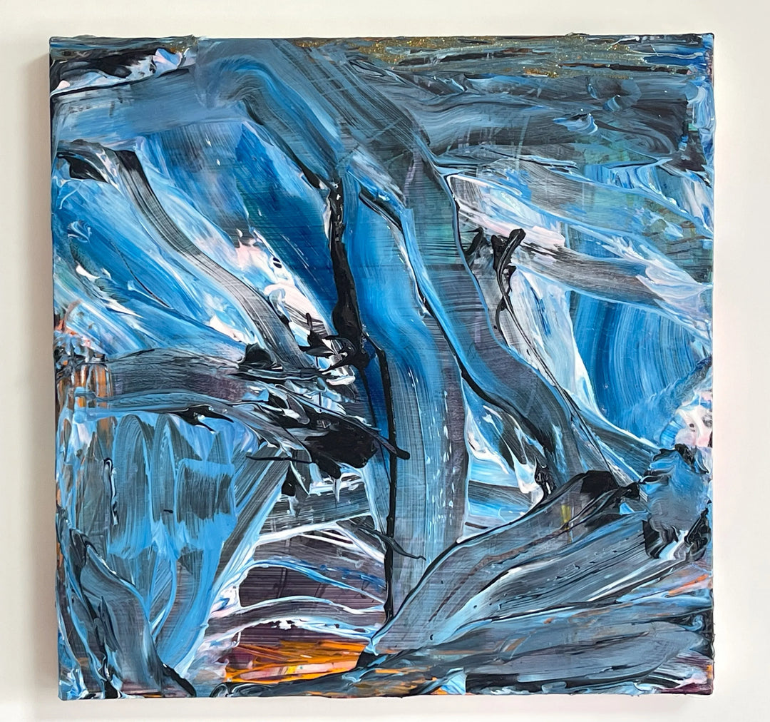 「意思の金属」 原画 油絵 抽象画 現代アート FSMサイズ オレンジとブルーの筆触／横島 剛｜アート絵画・販売通販WASABI(ワサビ)