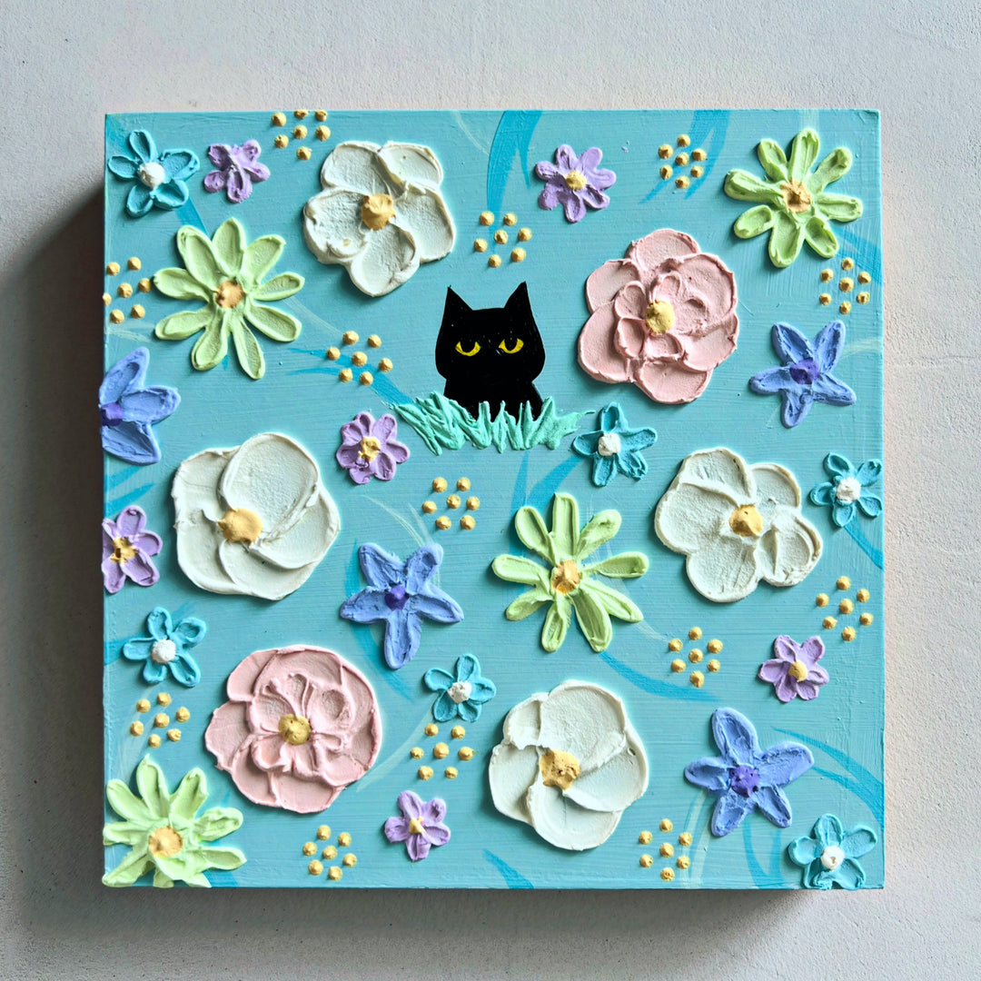 黒猫と秘密の花園／カスミラン｜アート絵画・販売通販WASABI(ワサビ)