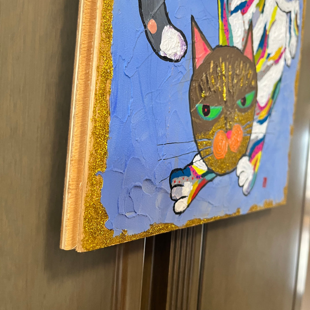 油絵　専用　てんとう虫を見ている猫　キュービックピュアコットンキャンバス アート猫／ひろゆき｜アート絵画・販売通販WASABI(ワサビ)