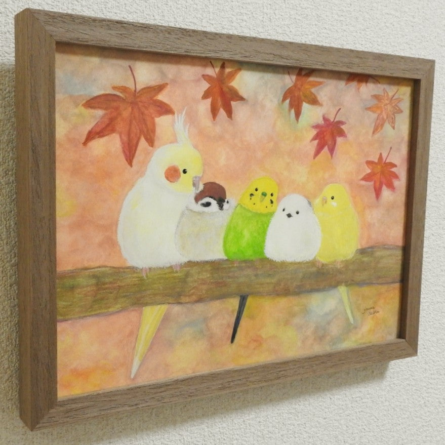 紅葉インコたち／yuuwa sachi｜アート絵画・販売通販WASABI(ワサビ)