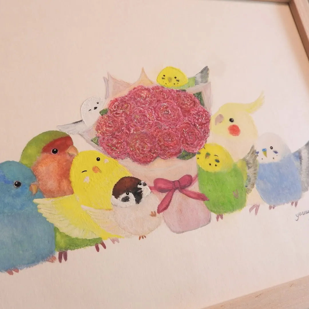 いつもありがとうインコたち／yuuwa sachi｜アート絵画・販売通販