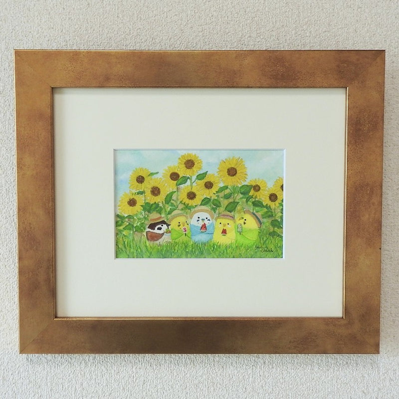 ひまわりインコたち／yuuwa sachi｜アート絵画・販売通販WASABI(ワサビ)