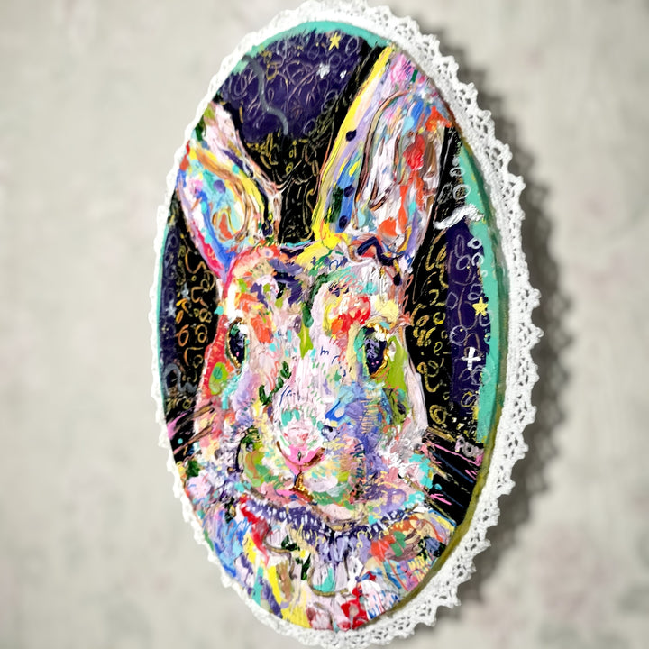 『宇宙船に乗るうさぎ』　絵画　アート　うさぎ 宇宙船に乗るうさぎ／碧見うみ｜アート絵画・販売通販WASABI(ワサビ)