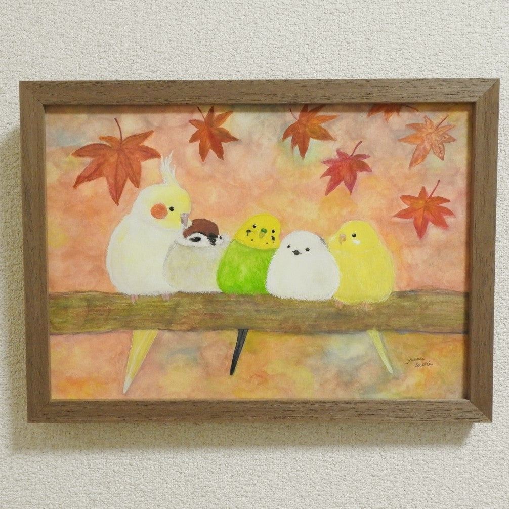 紅葉インコたち／yuuwa sachi｜アート絵画・販売通販WASABI(ワサビ)