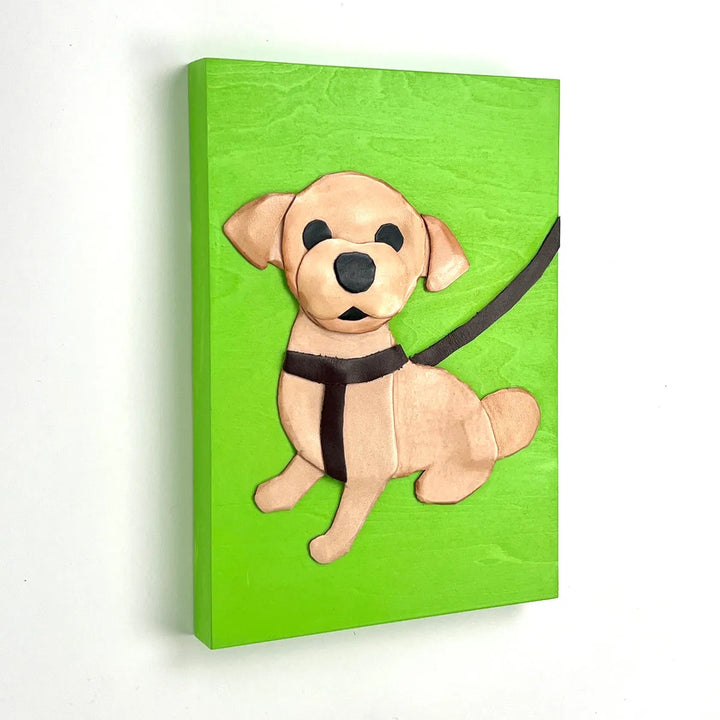 レザーのコラージュアート（SMALL DOG） 革 A5サイズ 木製パネル 一点