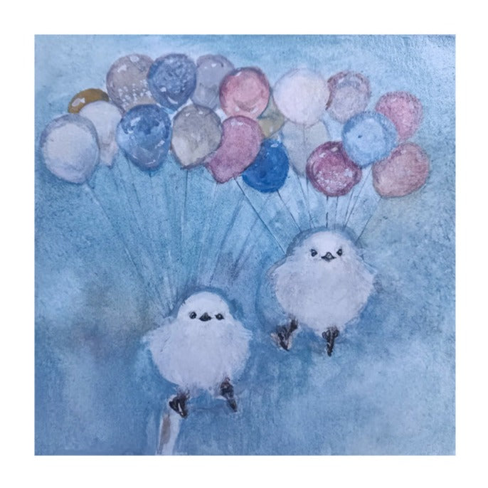 風船とシマエナガ