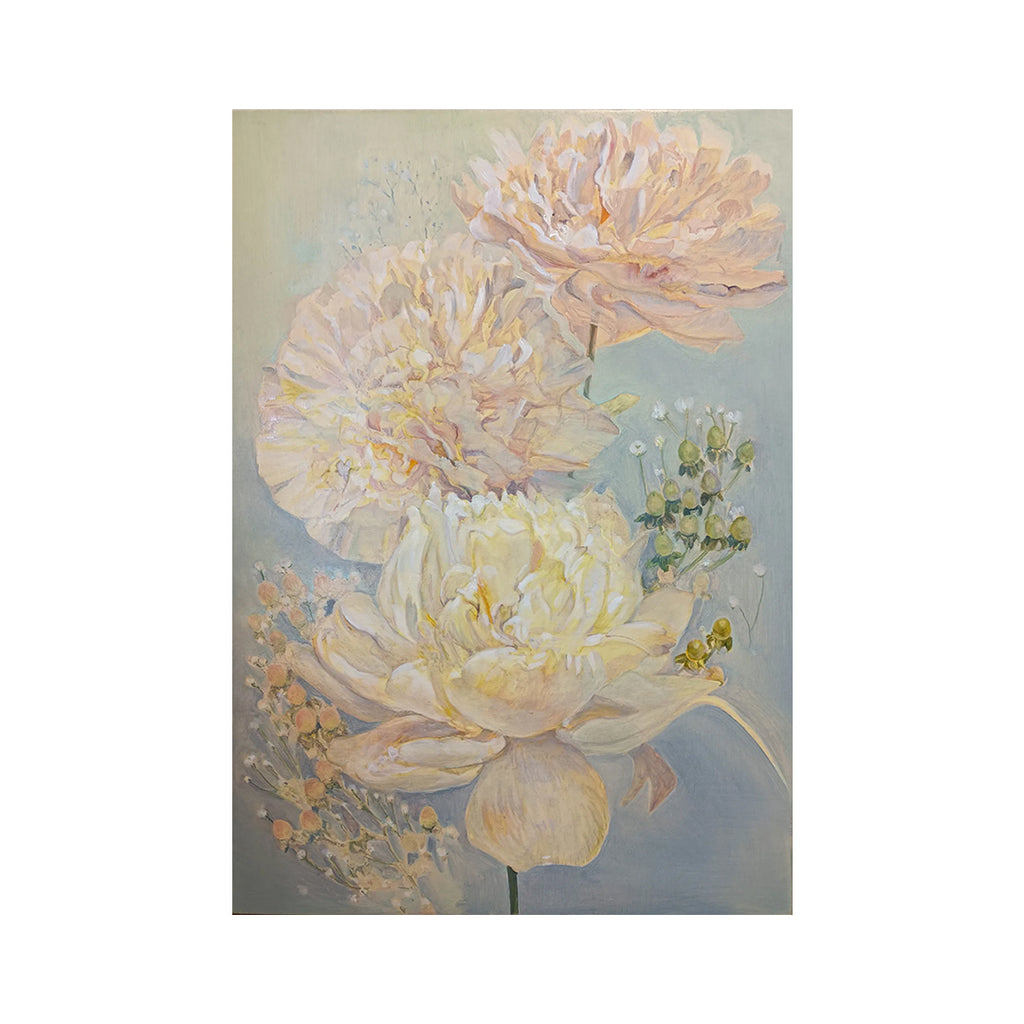 三輪の芍薬と光のブーケ／MiuMiu｜アート絵画・販売通販WASABI(ワサビ)