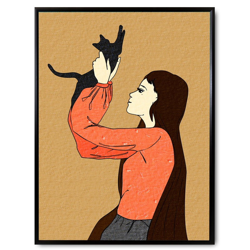 Woman holding up a black cat No.125