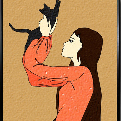 Woman holding up a black cat No.125