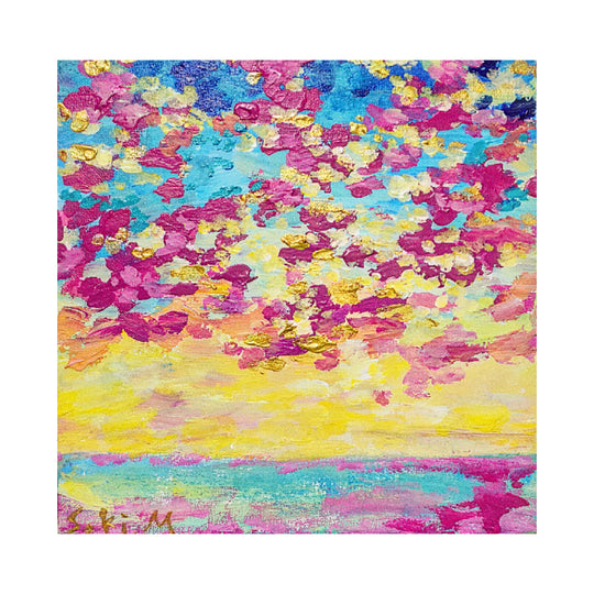 虹色の空と海の絵