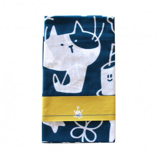 イヌブシデザイン　注染染めてぬぐい　あい色