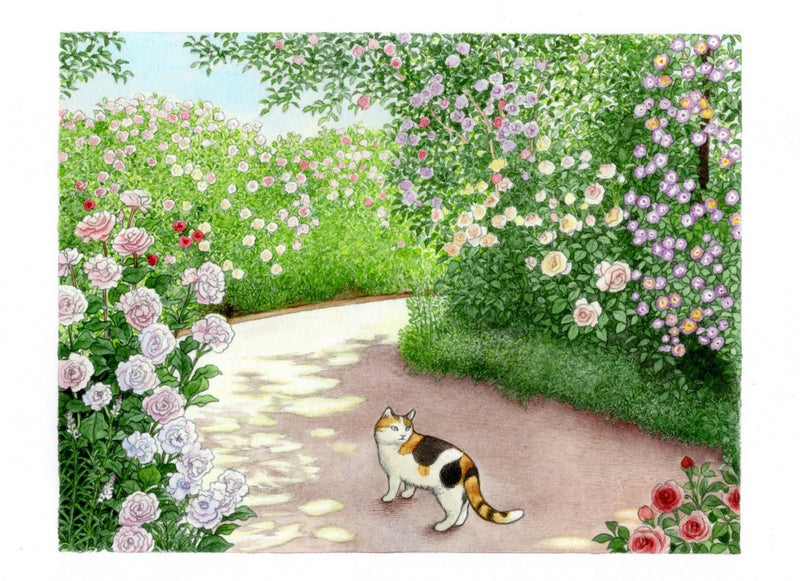 ネコとバラの庭