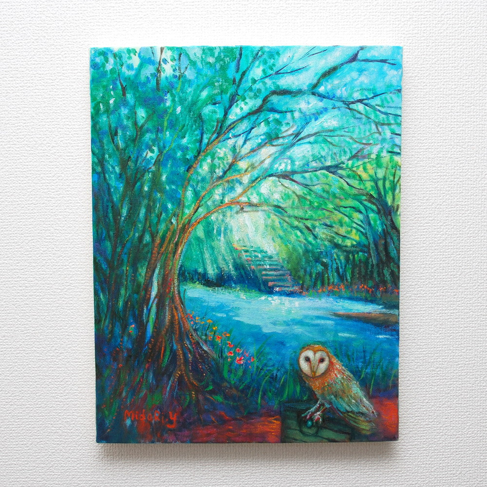 油絵　メンフクロウ　「知る」 メンフクロウの油絵原画F3 絵画 mimoza 通販 13477937｜Creema