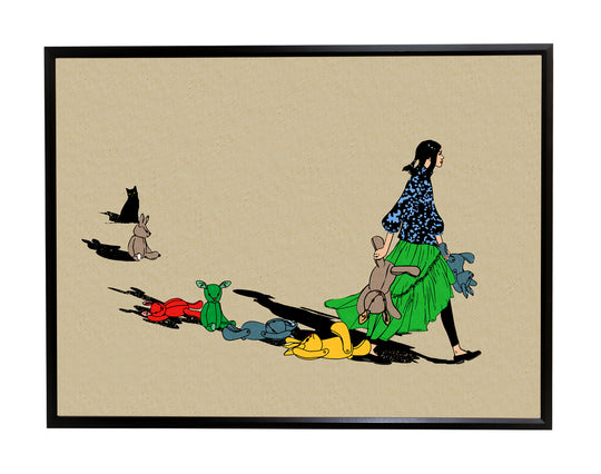 Plush toys and girls.