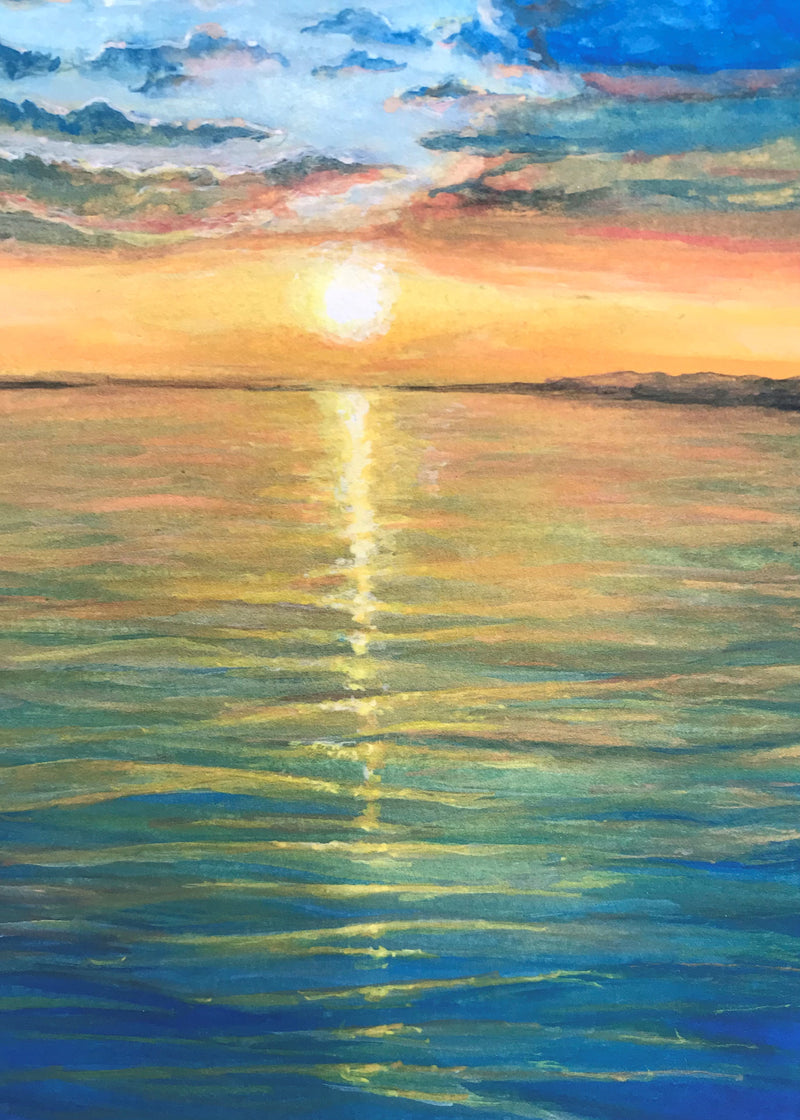 水彩画「光る海」