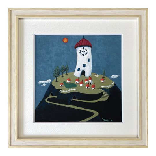 大きな時計台の有る村【アートプリント】