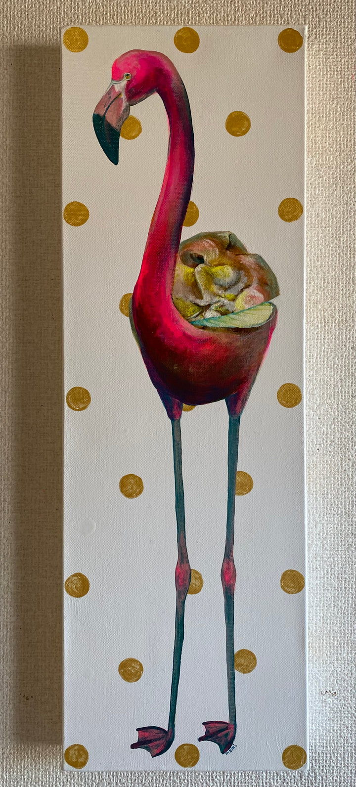 原画「餌を探すフラミンゴ」鳥/風景/イラスト/絵/アート/額付き 原画「餌を探すフラミンゴ」鳥/風景/イラスト/絵/アート/額付き