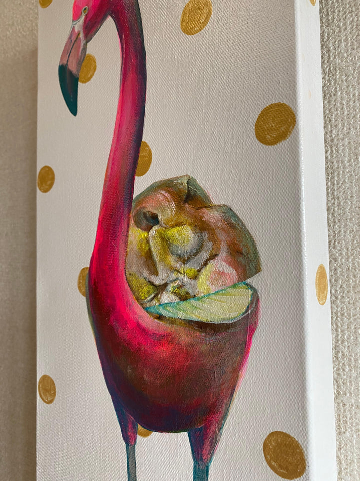 原画「餌を探すフラミンゴ」鳥/風景/イラスト/絵/アート/額付き 500x0.jpg