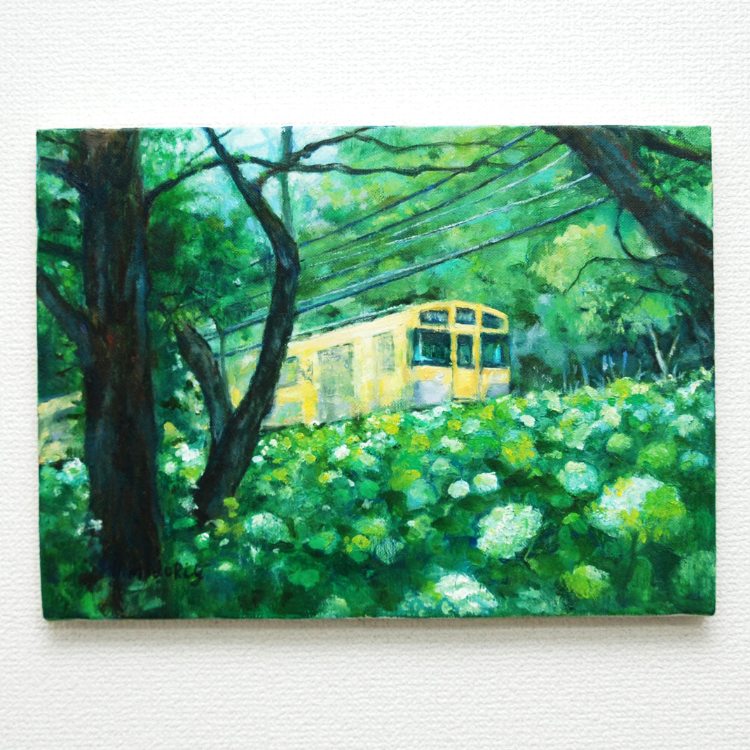 ミツバページ♬伊藤三千人 小さな油彩画 ゴールドフレーム 山風景