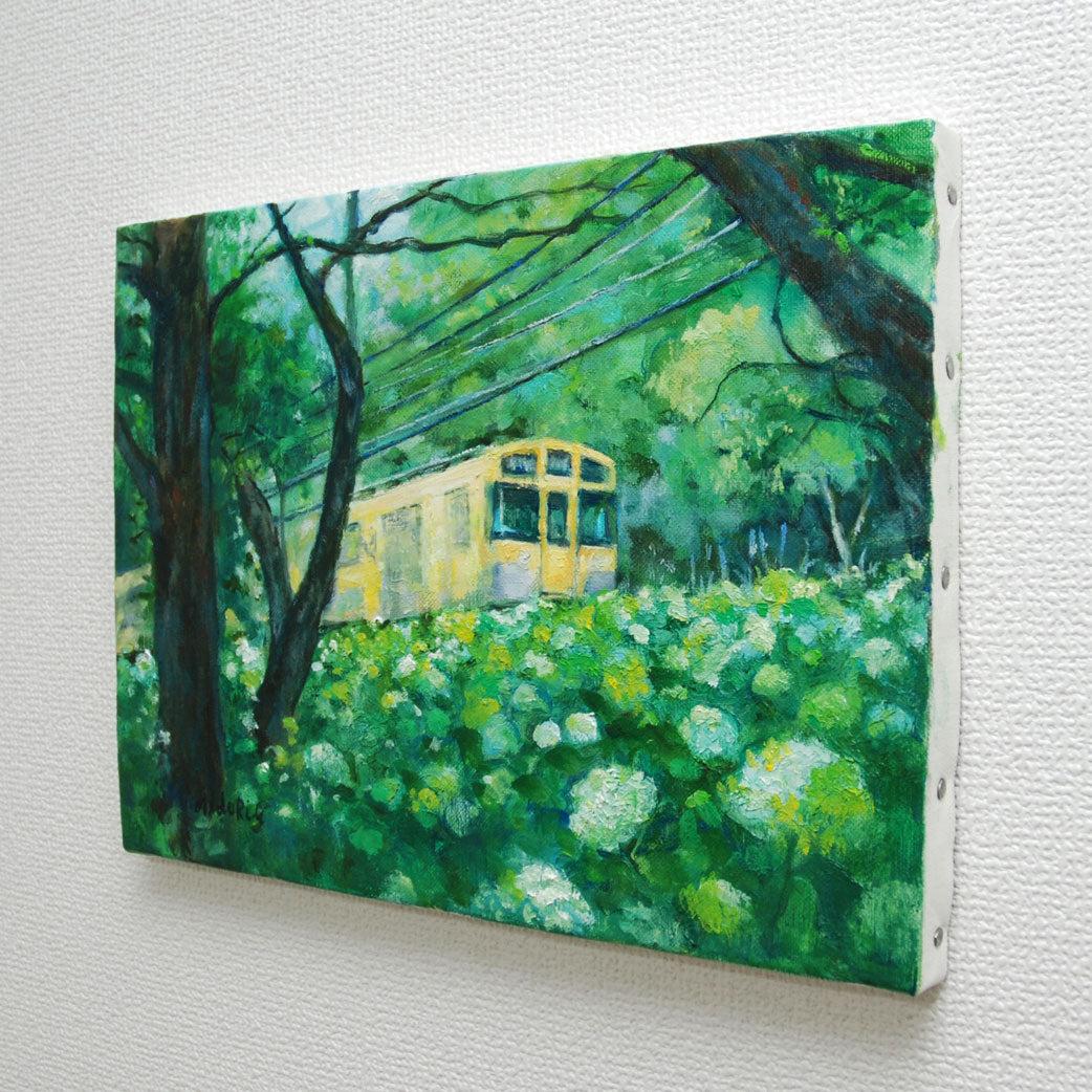 あじさいと電車(東村山、北山公園)／山口ミドリ | アート絵画・販売