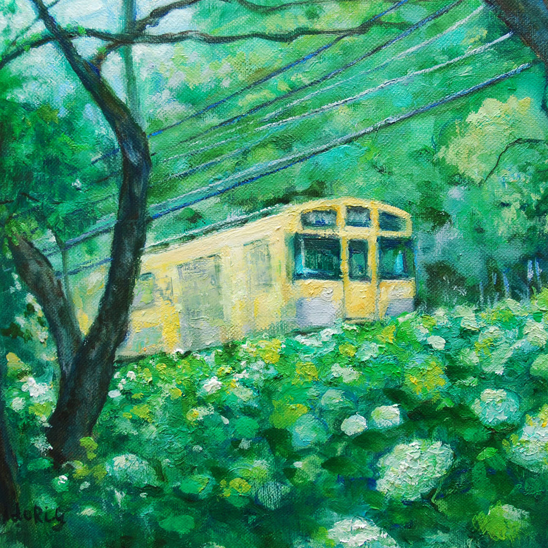 ミツバページ♬伊藤三千人 小さな油彩画 ゴールドフレーム 山風景