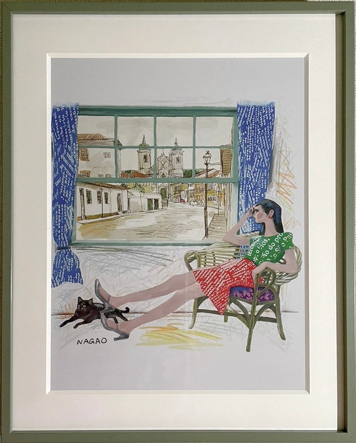 パリ_黒ネコと女性／長尾みのる｜アート絵画・販売通販WASABI(ワサビ)